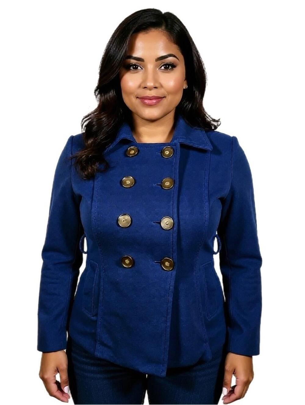 Women Old Navy Blue warm coat double brested long sleeve Fleece Large Preppy